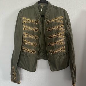 Free People Embellished Army Green Cropped Jacket